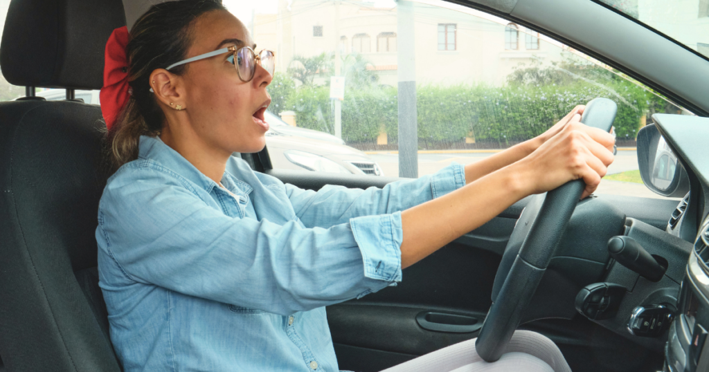 Mom driving kids to school